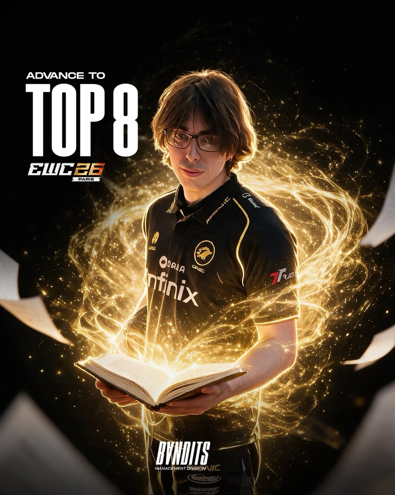 Booce Lee in his ONIC uniform in the official Bandits Gaming EWC 2026 Top 8 artwork.